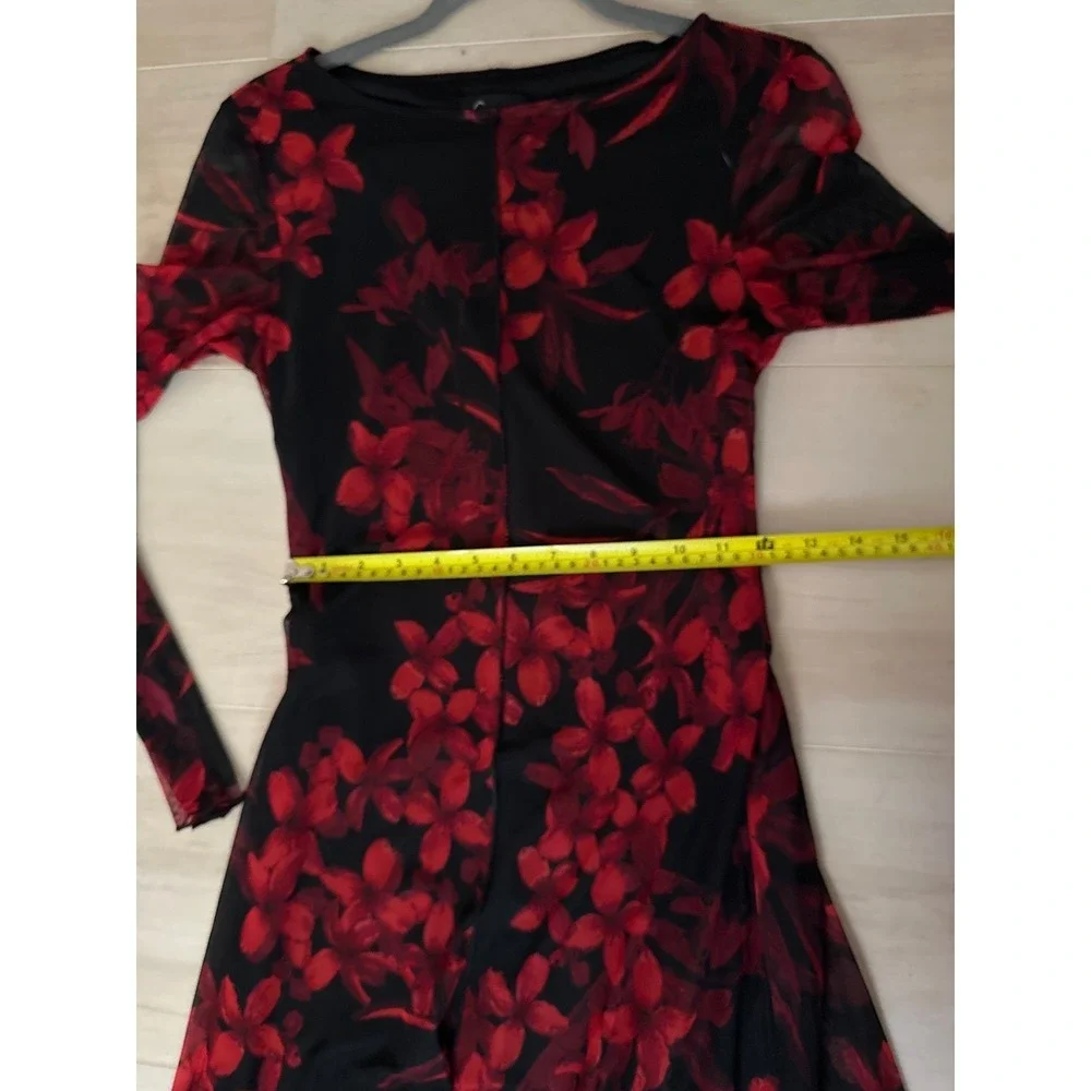 Connected Apparel Red Floral Mesh Midi‎ Dress Valentines Romance Whimsigoth 4